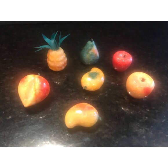 1960's Alabaster Stone Fruit Italian Carved Marble Mid Century Décor Set of 7 - Picture 1 of 10